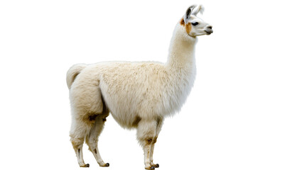 Obraz premium Majestic white llama standing gracefully, full-body portrait of a domesticated South American camelid.