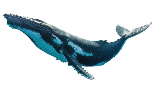 Majestic humpback whale swimming gracefully underwater, powerful marine animal in ocean