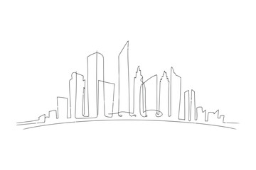Fototapeta premium Continuous line of a city skyline with varied buildings and skyscrapers one line urban landscape