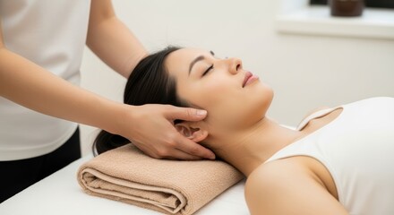 Obraz premium Relaxing spa therapy: woman enjoying peaceful massage for well-being and stress relief