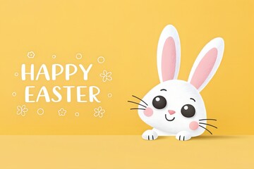 Fototapeta premium Happy Easter Card with Eggs Garland and Bunny Illustration — Easter card, Easter eggs, bunny rabbit, festive garland, holiday greeting