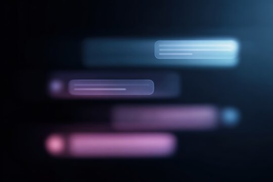 futuristic AI virtual assistant chatbot interface with prompt input and conversation bubbles, generative artificial intelligence and LLM technology concept