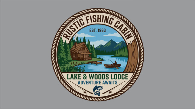 Rustic Fishing Cabin Lodge Sign.