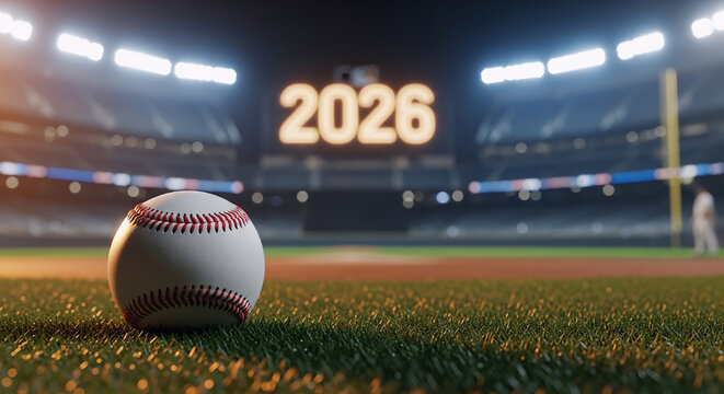 2026 Baseball Season Concept with Stadium Background