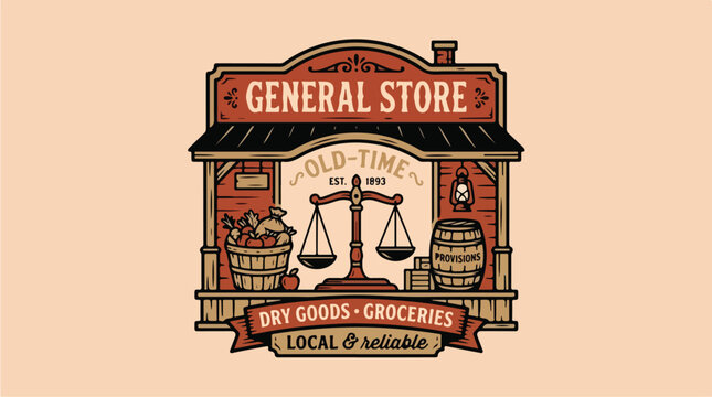 Vintage General Store Sign Illustration.