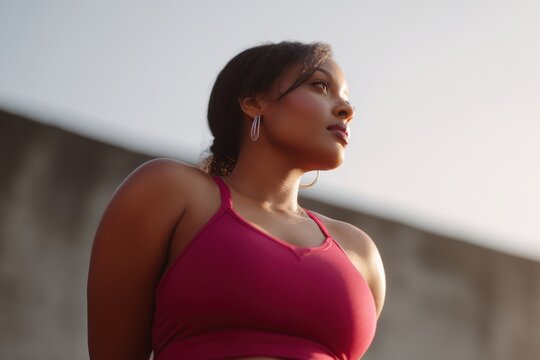 curvy fitness woman outdoors representing body neutrality and self acceptance lifestyle