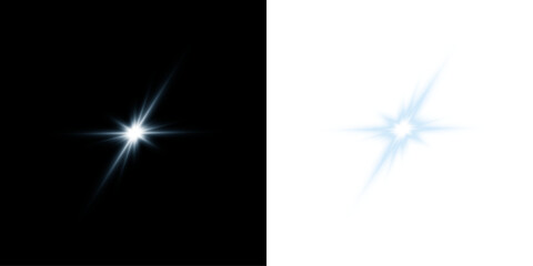 Set of white glowing starburst light flares, abstract sparkle flashes, realistic lens flare effects collection © vikusandra