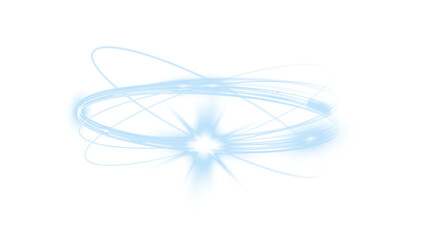 blue neon energy swirl rings, abstract glowing light trails, futuristic dynamic orbit motion effect © vikusandra