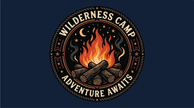 Wilderness camp adventure logo emblem.