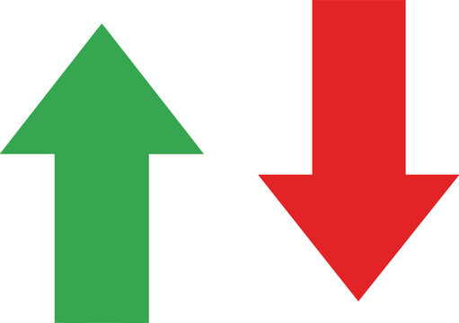 Up and down arrows in green and red colors, vector illustration of directional symbols representing increase decrease growth and decline