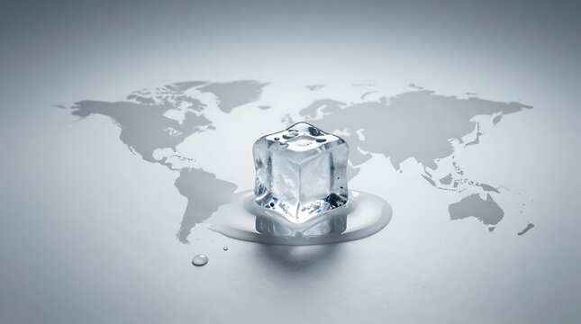 A transparent blue globe with a glass-like cube design representing a global business network concept