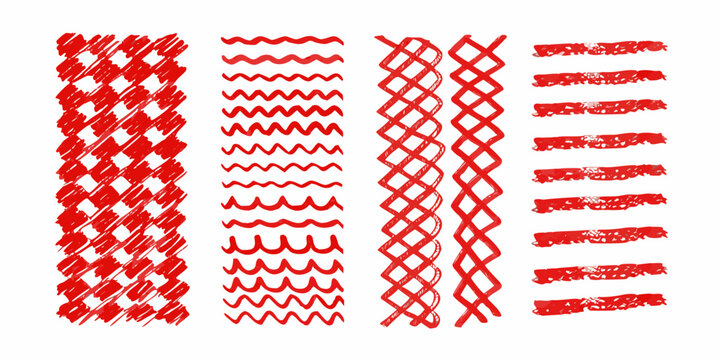 Red scribble patterns various hand drawn lines and textures displayed