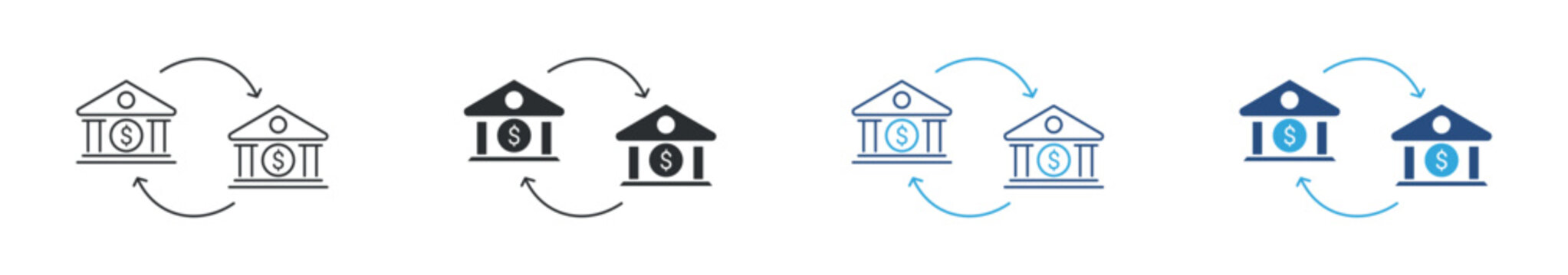 Banking transfer and financial exchange icon set. Money movement, bank transaction and fund transfer concept. Vector illustration.