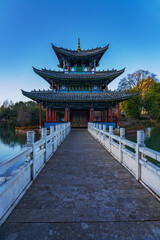 Fototapeta premium The ancient architecture and natural beauty of Heilongtan Park in Lijiang City, Yunnan Province, China on January 12, 2026