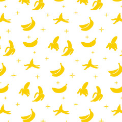 Obraz premium peeled banana and banana fruit silhouettes seamless pattern