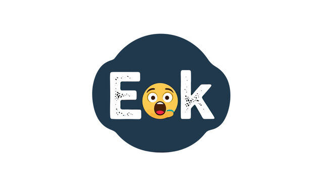 A stylized logo features "Eok" with a shocked face emoji on dark blue shape