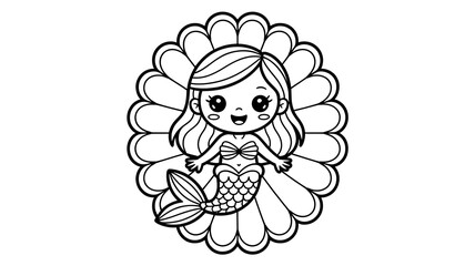 Fototapeta premium Cute Mermaid Coloring Page Outline graphic