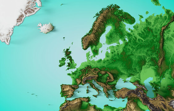 Europe Physical Relief Map - 3D rendering