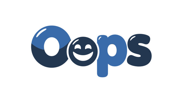 A playful "Oops" graphic with stylized letters and a smiling emoji face