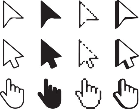 Black and white cursor and hand computer