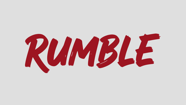 Bold, red "RUMBLE" text in brushstroke style against a light gray backdrop
