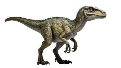 Naklejka premium Impressive realistic feathered raptor dinosaur creature isolated for prehistoric themes