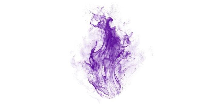 Ethereal purple fire burning against dark black background violet flames mystical magical smoke cinematic abstract glows