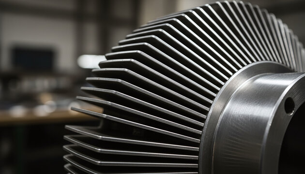 Polished vintage aircraft radial engine aluminum cooling fins texture