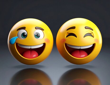 Two happy yellow emoticons with open mouths and expressive eyes