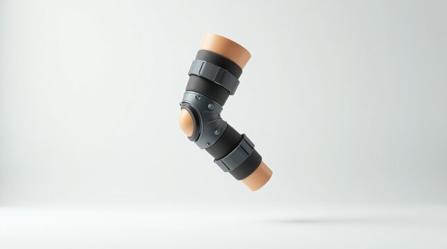 Rodillera ortop&eacute;dica con bisagras met&aacute;licas y correas ajustables que flota en el aire