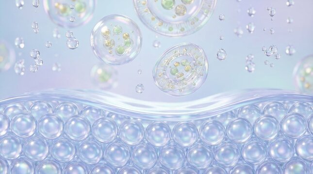 3D visualization of skin barrier structure and deep hydration process with translucent cells