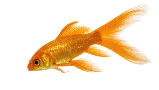 Beautiful golden orange goldfish swimming peacefully in clean water, elegant fins flowing