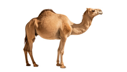 Fototapeta na wymiar Strong adult dromedary camel standing full body side profile looking forward
