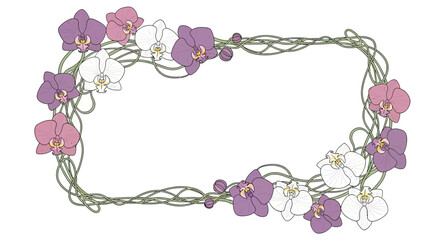 Elegant floral frame composed of swirling vines and orchid blossoms © Sendal