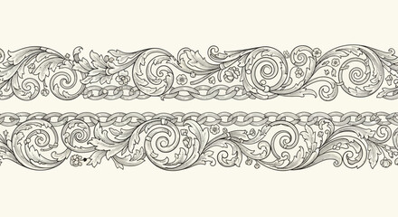 Intricate scrolling floral borders with chain-link accents on a pale background © Sendal