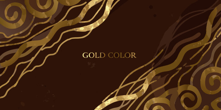 Abstract golden swirls and lines on a dark brown background
