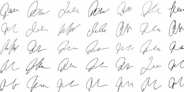 Collection of handwritten signatures in dark blue ink on white paper