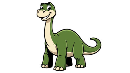 Obraz premium Friendly Green Brontosaurus Dinosaur Cartoon Character Smiling.