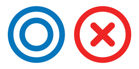 Obraz premium A set of circle and cross icons. Right or wrong answer, success or failure.