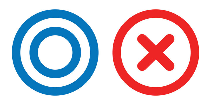 A set of circle and cross icons. Right or wrong answer, success or failure.