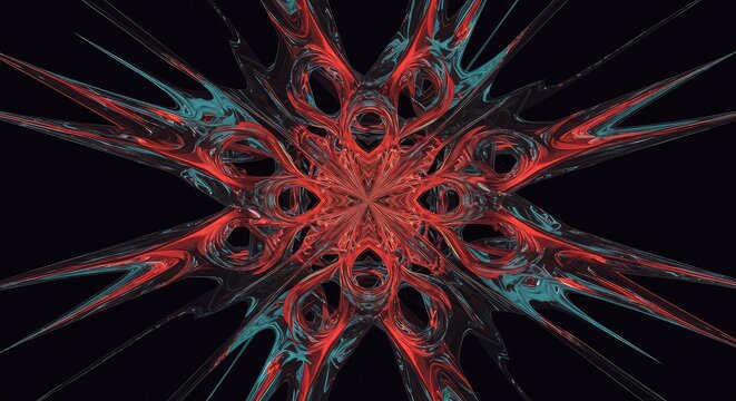 Hypnotic visual chaos featuring fluid, warped forms, sharp lines, and vivid colors creating a dynamic, unsettling abstract background, futuristic, complex, geometry