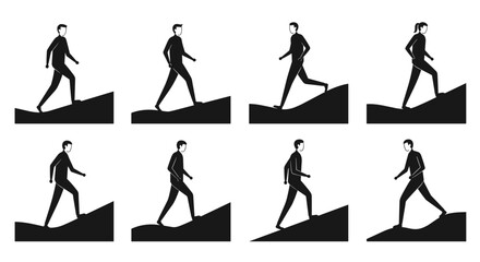 Obraz premium Man Walking Upward On Hill Silhouette Collection.