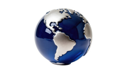 Obraz premium Elegant blue globe with silver continents symbolizing worldwide reach and travel