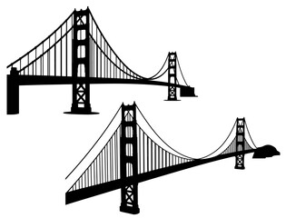 Fototapeta premium Two black silhouettes of a suspension bridge symmetrical design silhouette