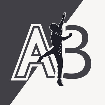 Person jumping silhouette intertwined with letter a and b