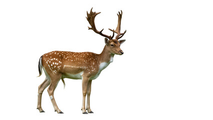 Obraz premium Beautiful spotted male fallow deer stag with impressive antlers standing gracefully