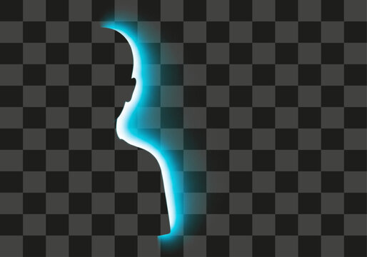 Stylized human profile silhouette with vibrant blue aura on transparent background for modern design