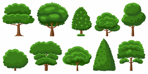Collection of cartoon style trees in varying shapes and sizes © Juna