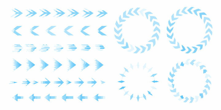 Abstract blue arrow designs and circular frame elements on white background