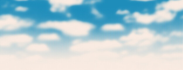 Naklejka premium Abstract vector soft halftone clouds with a light blue gradient background. Textured sky with blurry dotted pattern.